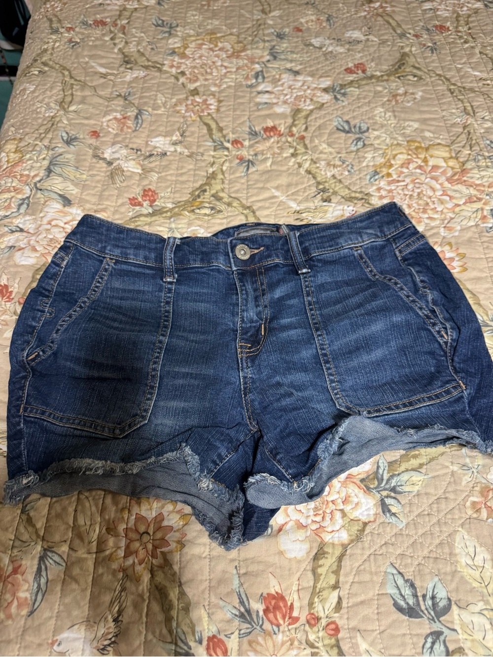 torrid Dark Blue Denim Frayed Hem Shorts